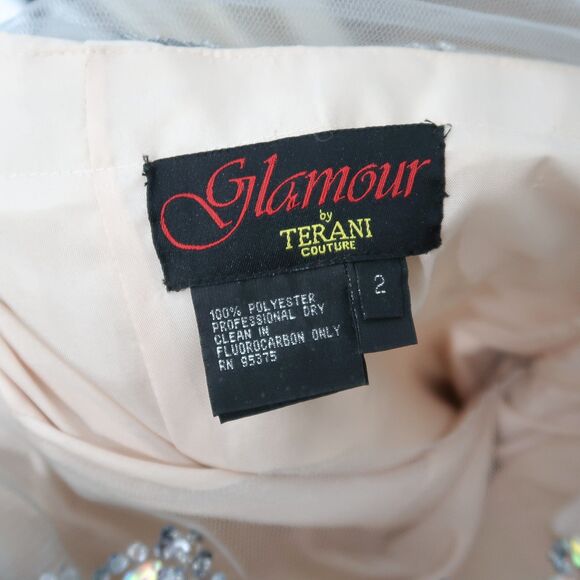 Terani Couture Dress Size 2 Silver Nude Long Trumpet Rhinestones Prom Homecoming - Picture 5 of 14